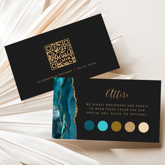 Teal Gold Agate Dark Wedding Attire Dress Code Enclosure Card (Creator Uploaded)