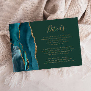 Teal Gold Agate Emerald Green Wedding Details Enclosure Card
