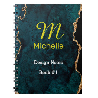 Teal & Gold Agate Marble Effect Notebook