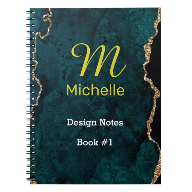 Teal & Gold Agate Marble Effect Notebook (Front)