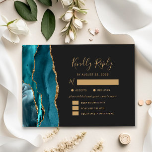 Teal Gold Agate Meal Options Dark Wedding RSVP