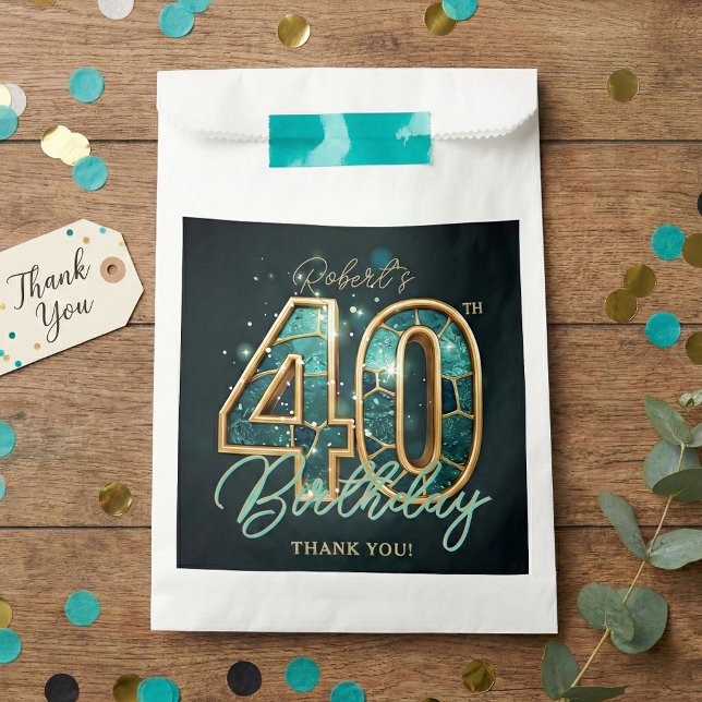Teal Gold Agate Men 40th Birthday Party Thank You Favour Bags (Creator Uploaded)