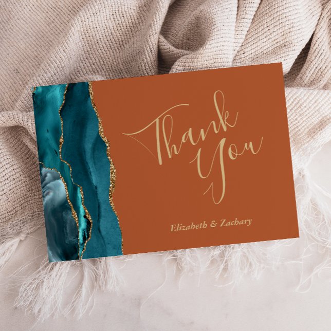 Teal Gold Agate Rust Wedding Flat Thank You Card (Creator Uploaded)