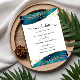 Teal Gold Agate Save The Date Invitation