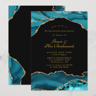 Teal Gold Agate Stone Bridesmaids Luncheon Invites