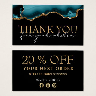 Teal gold agate thank you discount card