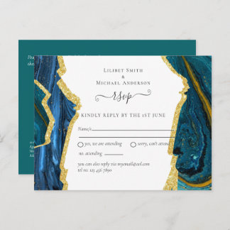 Teal Gold AGATE Wedding Postcard