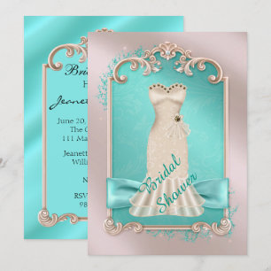 Teal Gold and Silver Bridal Shower Invitation