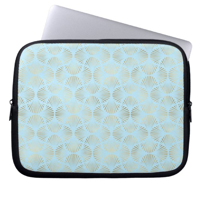 Teal & Gold Art Deco Design, Pattern Laptop Sleeve (Front)