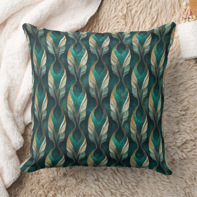 Teal & Gold Art Deco Geometric Pattern Design Cushion (Blanket)