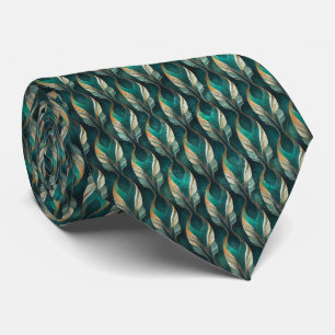 Teal & Gold Art Deco Geometric Pattern Design Tie