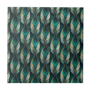 Teal & Gold Art Deco Geometric Pattern Design Tile