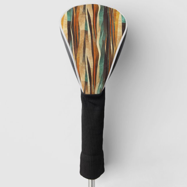 Teal Gold Art Deco Geometric Pattern Golf Head Cover (Front)