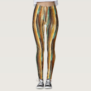 Teal Gold Art Deco Geometric Pattern Leggings
