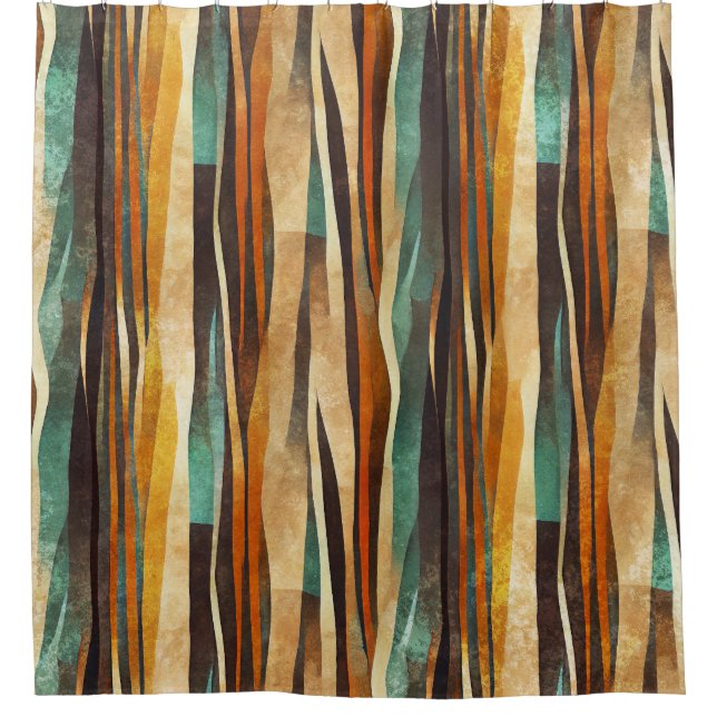 Teal Gold Art Deco Geometric Pattern Shower Curtain (Front)