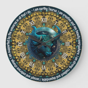 Teal+Gold Astrology Affirmations Taurus Zodiac Large Clock