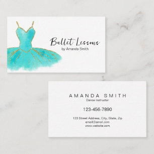 Teal & Gold ballet dance studio instructor Business Card