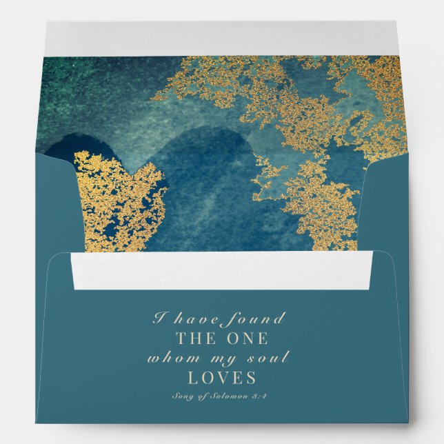 Teal Gold Bible Verse Christian Wedding Envelope (Back (Bottom))