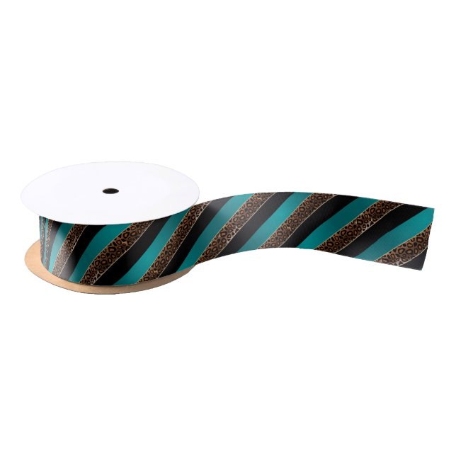 Teal, Gold, Black and Leopard Print Satin Ribbon (Spool)