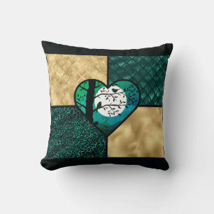 Teal, Gold & Black Moonlight Birds Cushion
