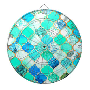Teal, Gold, Blue Green Mermaid Pattern Dartboard