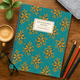 Teal Gold Boho Chic Vintage Floral Student Custom Notebook