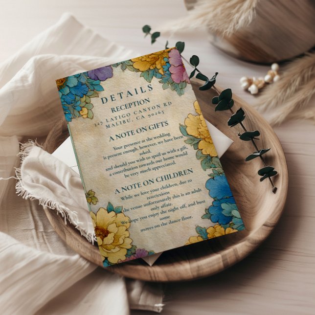 Teal Gold Botanical Wedding Enclosure Card (Creator Uploaded)