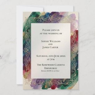 Teal Gold Botanical Wedding Invitation