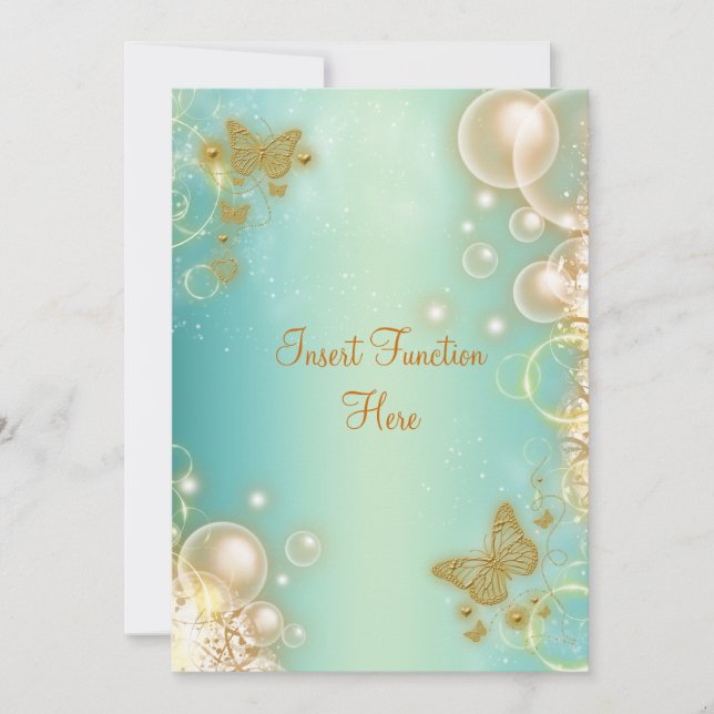 Teal gold butterfly wedding engagement invitation (Front)