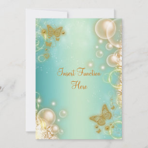 Teal gold butterfly wedding engagement invitation