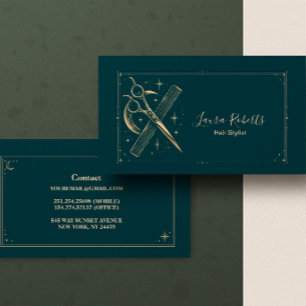 Teal Gold Celestial Hair Stylist Business Card