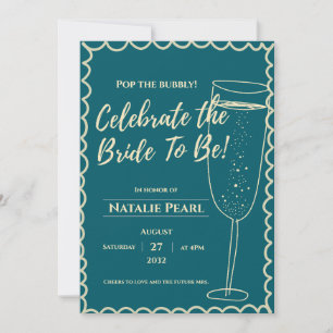 Teal Gold Champagne Pop the Bubbly Bridal Shower Invitation