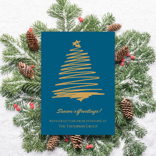 Teal Gold Christmas Tree Corporate Business Holiday Card