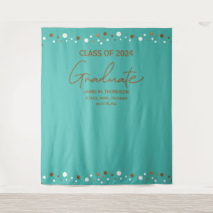 Teal Gold Class of 2024 backdrop graduation Tapestry