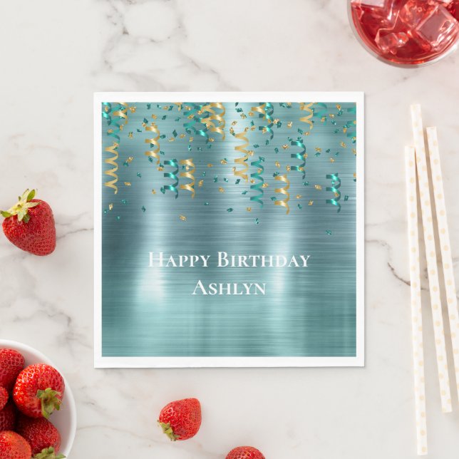 Teal Gold Confetti Birthday Napkin (Insitu)