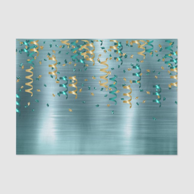 Teal Gold Confetti Birthday Tissue Paper (Front)