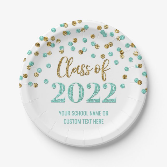 Teal Gold Confetti Graduation 2022 Paper Plate (Front)