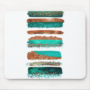 Teal Gold Copper Glitter Stripes Mouse Mat
