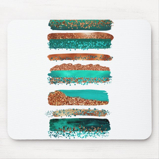 Teal Gold Copper Glitter Stripes Mouse Mat (Front)