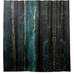 teal Gold cream Metallic Black Marble Stripes Shower Curtain