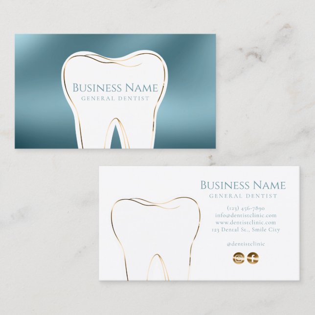 Teal & Gold Custom Dentist Business Card (Front/Back)