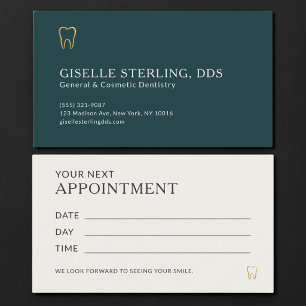 Teal & Gold Dentist Office Appointment Business Card
