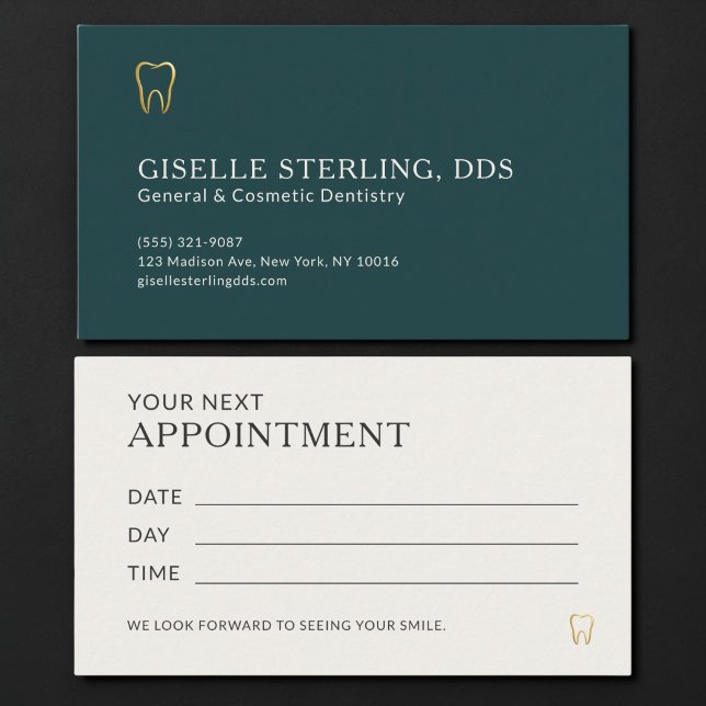 Teal & Gold Dentist Office Appointment Card (Creator Uploaded)