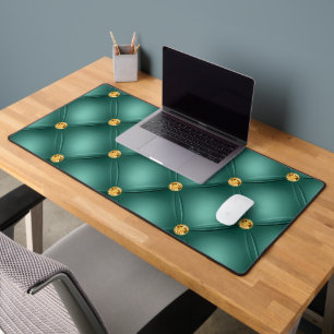 Teal Gold Diamond Tufted Desk Mat
