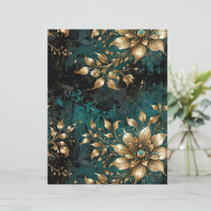 Teal & Gold Distressed Grunge Floral