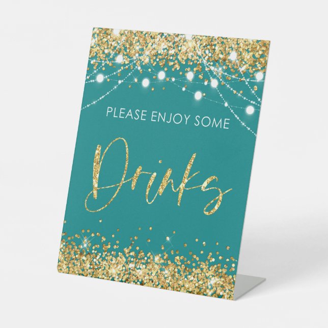 Teal Gold Drink Party Sign Decor (Front)