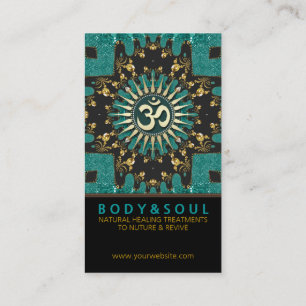 Teal Gold Eastern Sparkle OM Yoga Business Card
