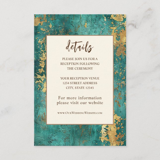 Teal Gold Elegant Abstract Watercolor Wedding  Enclosure Card (Front)