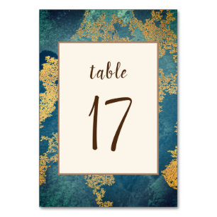 Teal Gold Elegant Modern Art Wedding Table Number