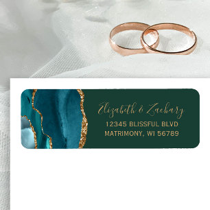 Teal Gold Emerald Green Wedding Return Address